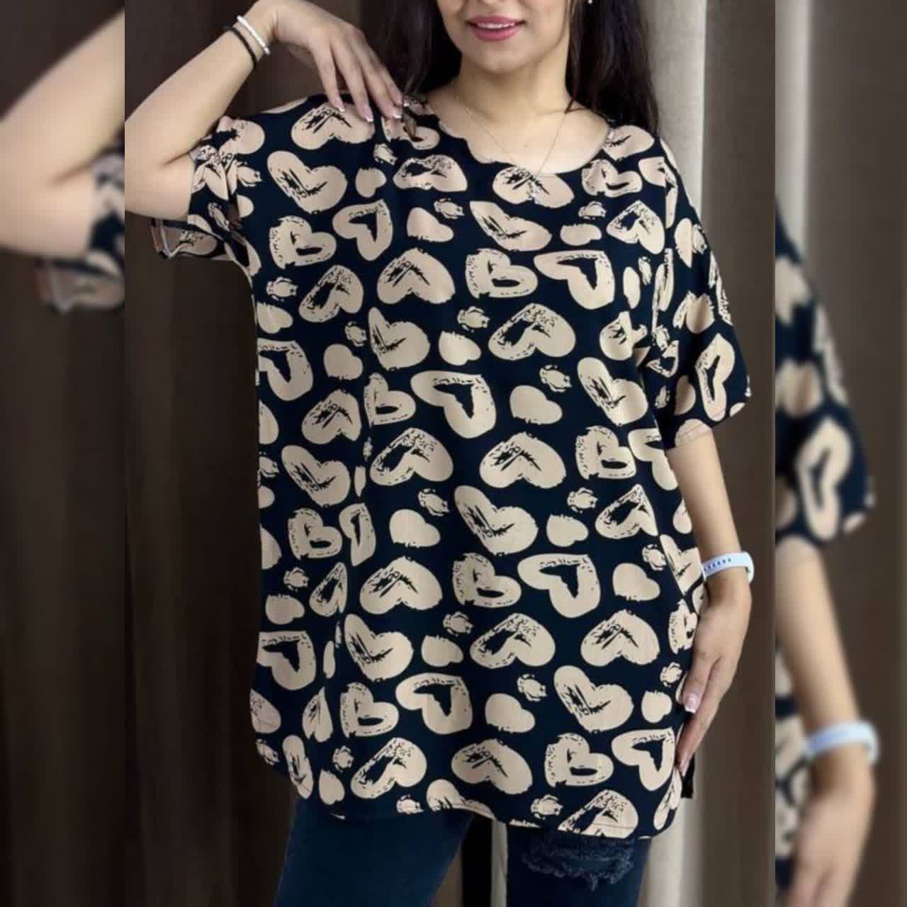 تیشرت زنانه تایلندی بیگ سایز طرح دار