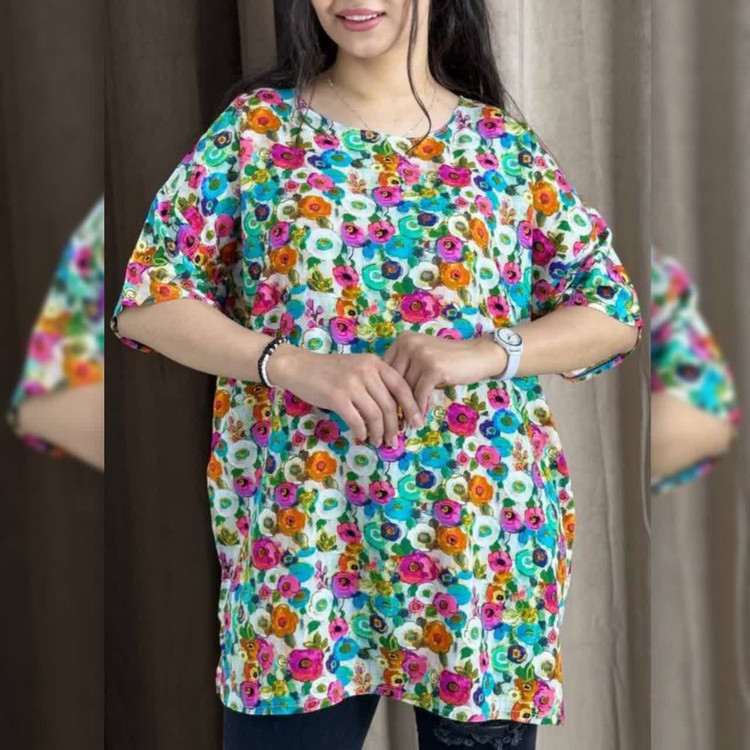 تیشرت زنانه تایلندی بیگ سایز طرح دار