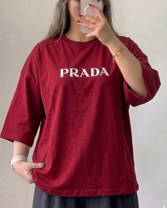 تیشرت باکسی زنانه چاپ برجسته PRADA