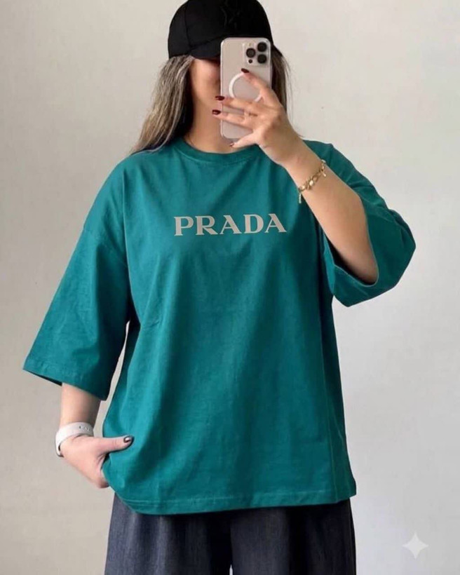 تیشرت باکسی زنانه چاپ برجسته PRADA