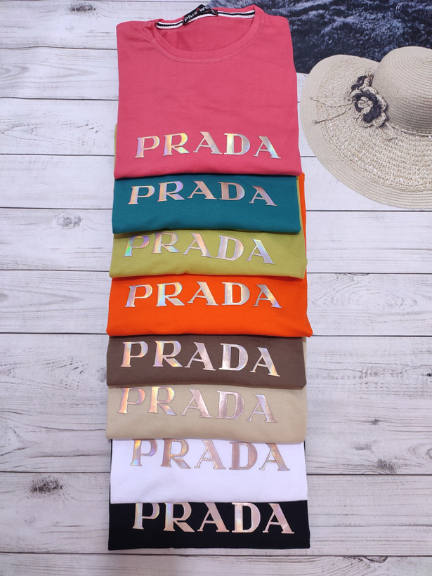 تیشرت باکسی زنانه چاپ برجسته PRADA