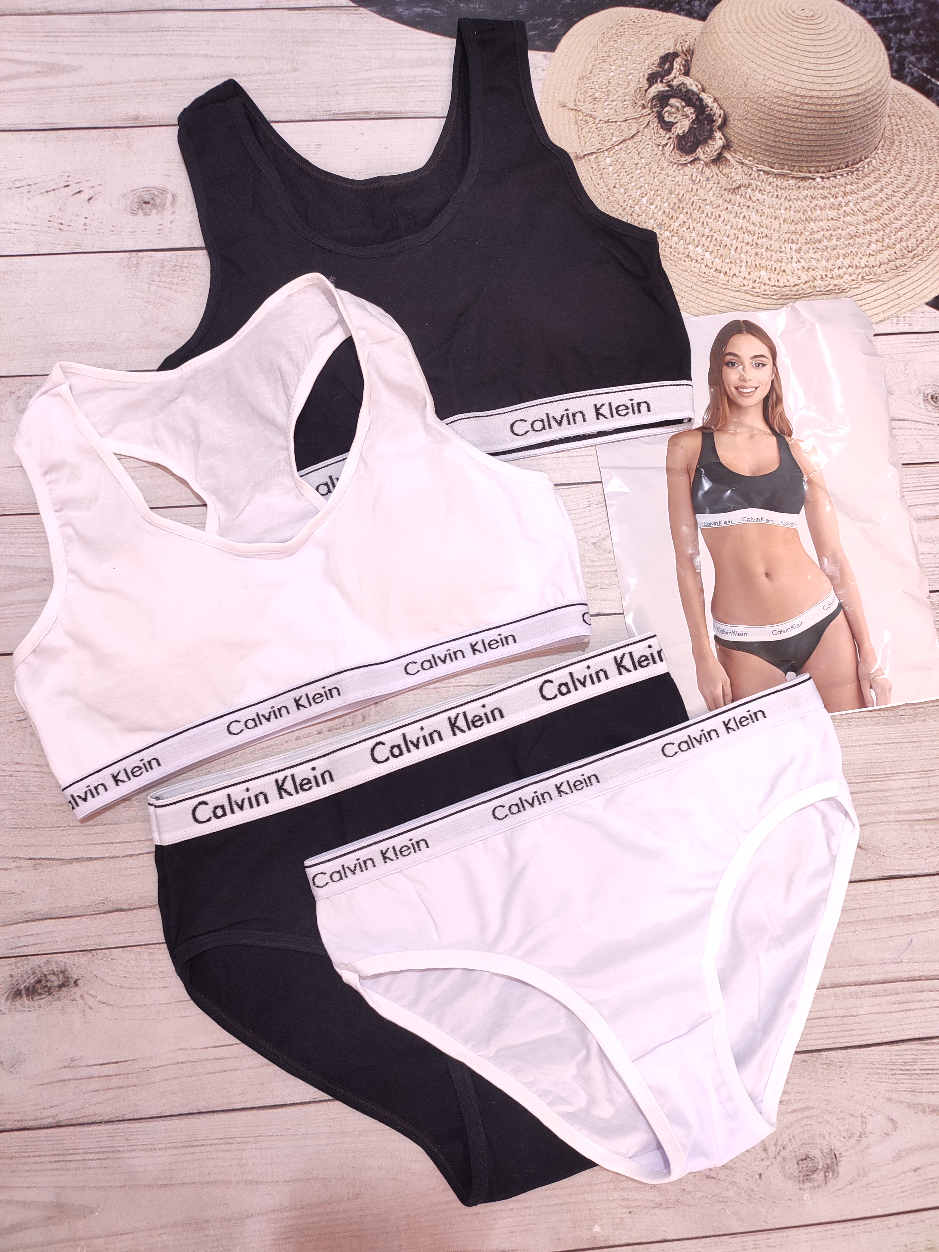 ست نیم تنه شورت اسلیپ Calvin Klein سیاه و سفید